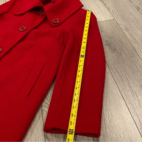 Larry Levine Wool Blend Coat Women’s Size M Red Funnel Neck Button Down Pockets - Picture 12 of 15